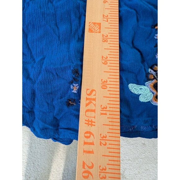 Free People Embroidered Floral Oxford Swing Dress Womens Size Medium Blue Boho - Picture 14 of 14